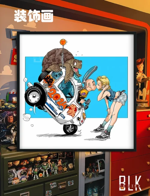 "Dynamic Baroque style painting featuring Krillin and Android 18 from Dragon Ball, showcasing unique artistic detailing and ornate classical aesthetic."