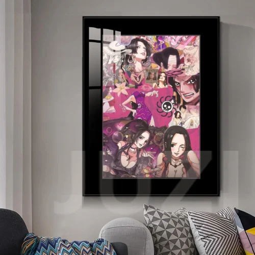 "Vibrant Boa Hancock collage art print, One Piece. Multiple angles show premium framed design, high-definition details, and fade-resistant colors."