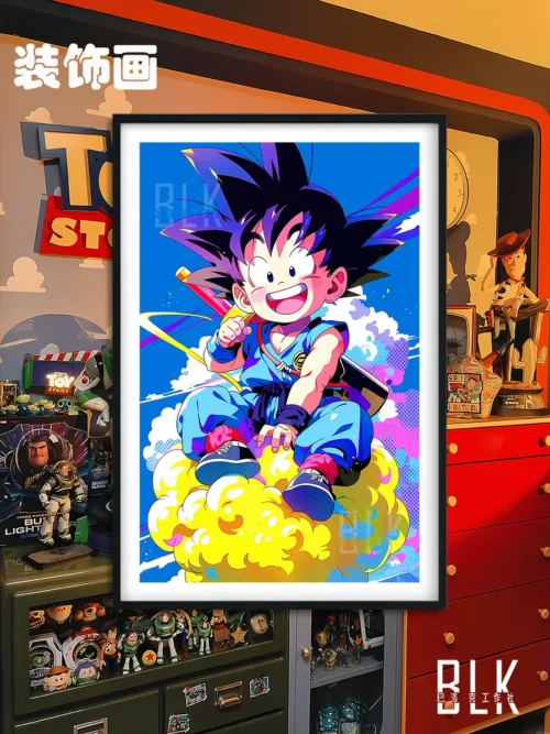 "Vivid, high-definition Kid Goku Dragon Ball painting with dynamic colors and an elegant Baroque-inspired aluminum frame. Premium artistic display."