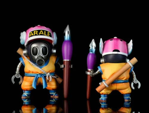 "Vibrant WCF Akira Toriyama Figure tribute statue with his iconic bird avatar playfully holding Arale from Dr. Slump, featuring artistic chibi design."