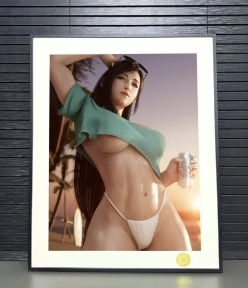 A close-up view of the premium Tifa Lockhart Beach Decorative Painting, highlighting the vibrant artistic details of this limited edition Final Fantasy VII.