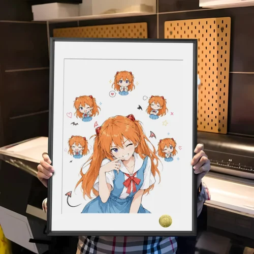 Adorable Asuka Langley fan art decorative painting, perfect for cozy Asuka home decor. This Neon Genesis Evangelion artwork brings relaxed charm.