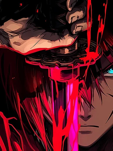 "Dramatic Baroque Rurouni Kenshin painting. Intense, blood-red Kenshin in ornate detail, showcased from multiple angles as striking wall art."