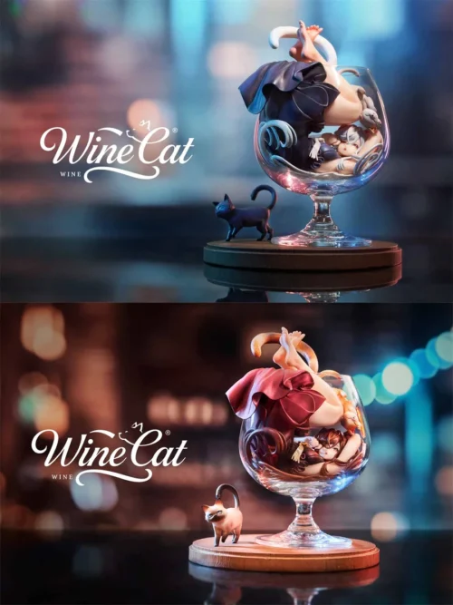 "Premium Limited Edition Wine Cat Girl Silver Moon & Scarlet Night figure. Exquisite original cat-girl design by WeArtDoing Studio, ethereal and grace."