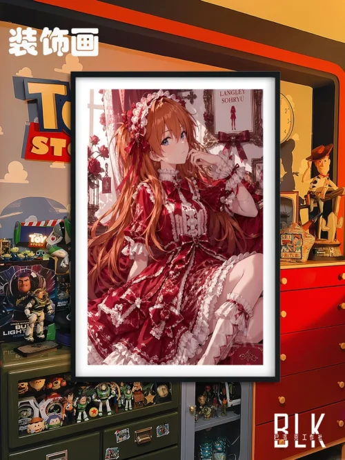 "Close-up of the Baroque EVA Lolita Asuka & Rei decorative painting, showcasing intricate gothic details and the unique artistic style."