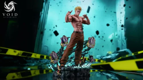 "Kinji Hakari Jujutsu Kaisen resin statue by Void Studio, capturing his iconic Idle Death Gamble with dynamic LED lighting and explosive cursed energy."