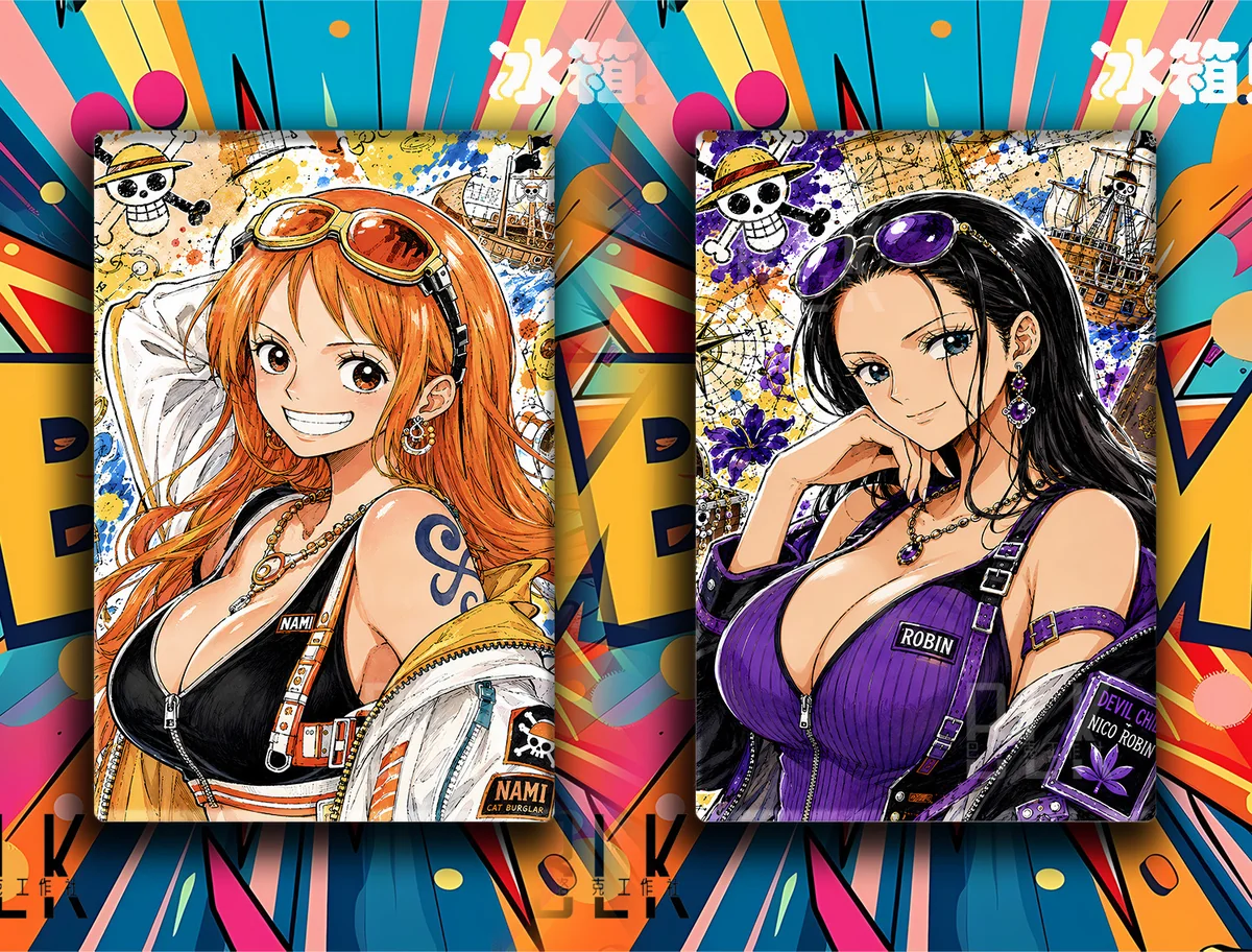 "Vibrant One Piece Graffiti Art decorative painting featuring Nami and Robin in a unique Baroque graffiti style, blending classic art with street cult."