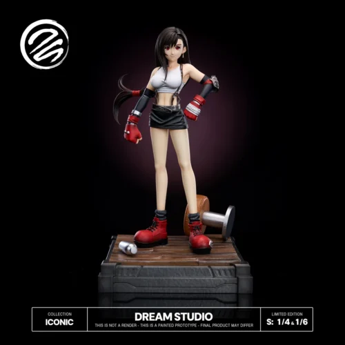 "Premium Tifa Lockhart OG Final Fantasy VII resin statue by Dream Studio, featuring dynamic action pose and intricate sculpt details from all angles."