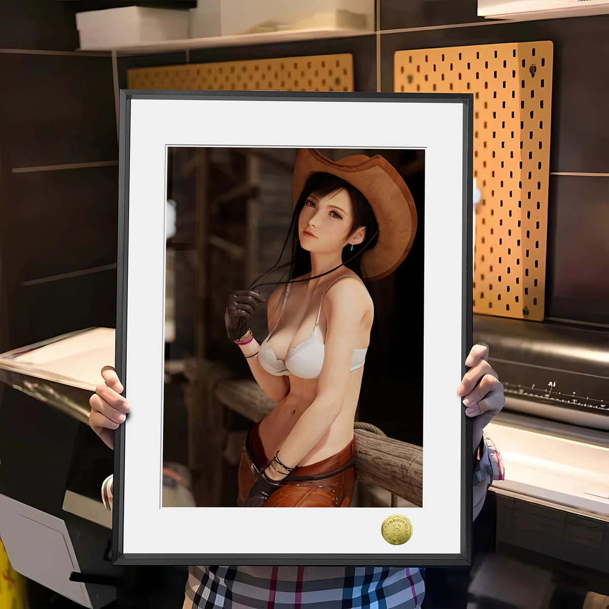 "Vibrant, dynamic Tifa Lockhart cowgirl art in a premium limited edition framed decorative painting from Final Fantasy VII."