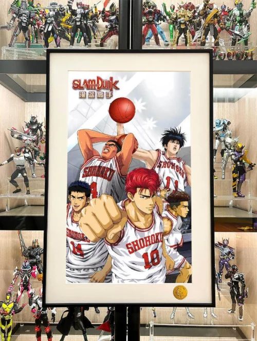 "Limited edition Starry Sky Shohoku Five Slam Dunk art print. Features iconic heroes under a vibrant starry sky, hand-numbered with premium painterly."