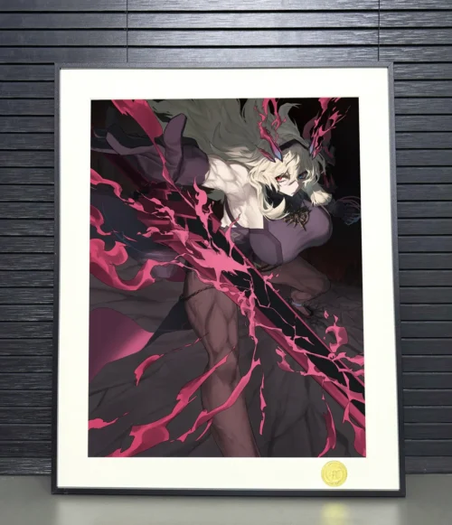 "Limited edition FGO Fairy Knight Baghest art print from H-TWO Studio, showing elegant portrayal, dynamic ethereal setting, and rich artistic details."