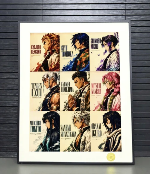 "Gallery views of the premium framed Demon Slayer Hashira art, showcasing vibrant anime details and limited edition quality."