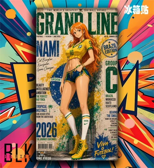 "Vibrant One Piece Football Babe Heroines acrylic refrigerator magnets, seen from multiple angles, highlight high-transparency art and strong magnetic."