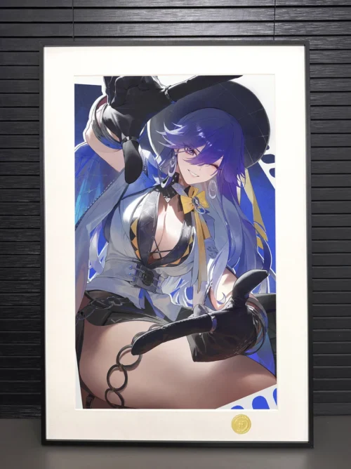 "Detailed view of the limited edition Wuthering Waves Loselia art print by H-TWO Studio, highlighting its dynamic anime character and premium framing."