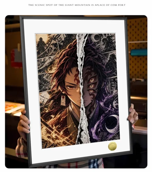 "Limited edition Demon Slayer Tsugikuni Yoriichi & Kokushibo art print gallery, with dynamic artistic details and intense poses."