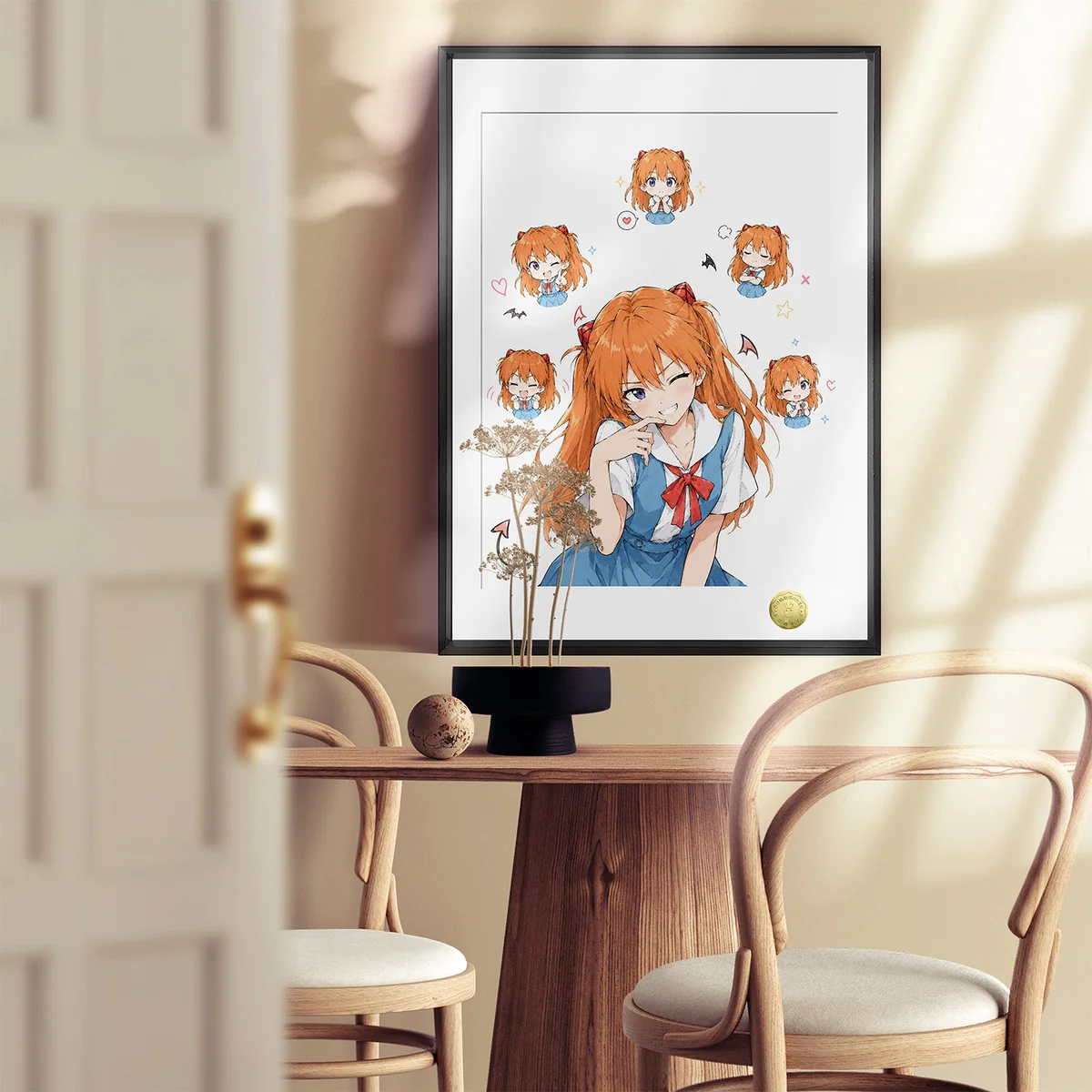 Cozy Asuka Home Decor: Adorable Asuka 'Daimeng' painting, relaxed Asuka with a cat. Multiple angles reveal artistic fan art.