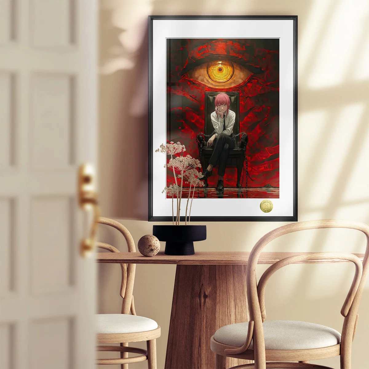 "Limited Edition Chainsaw Man Makima art by Huang Gua Studio. Gallery views reveal pensive fan art, unique details, soft tones. Premium decor."