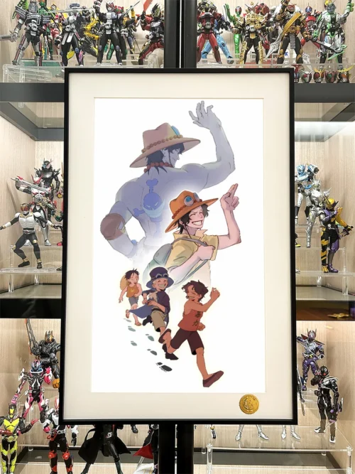 "Limited Edition One Piece Ace Print. Gallery reveals dramatic cosmic art, vibrant colors, and hand-numbered details from various angles."