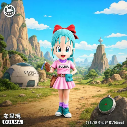 "Playful chibi Bulma Dragon Ball mini-figure statue from ToyBirds Studio, capturing her iconic, vibrant early series charm for collect."