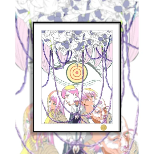 Limited Edition Chainsaw Man Art Print showcasing a dynamic Assassin Arc portrayal of Denji, Makima, and Reze, a premium collectible.
