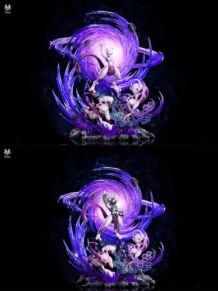 "Dynamic Limited Edition Armored Mewtwo Pokémon statue with powerful LED effects from Phoenix Studio, capturing its intense aura and sci-fi design."