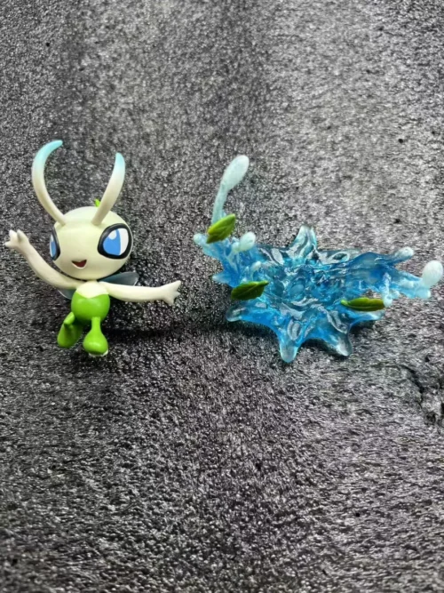 "Exquisite Celebi Pokemon statue by Smile Studio, showcasing the whimsical Celebi, dynamic forest base with vibrant flora, and serene waterfall detail."