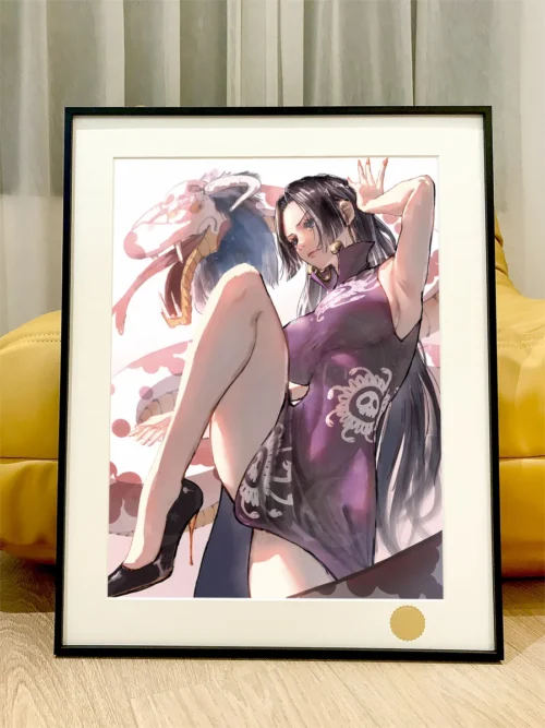 Premium Limited Edition Boa Hancock fine art print. Dynamic One Piece depiction with cosmic background in a sleek black frame.