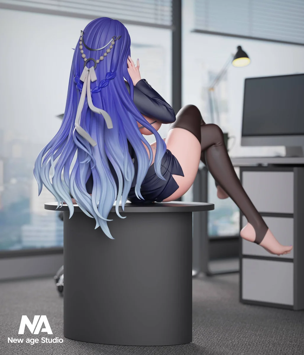 "Elegant Wuthering Waves Kantarell & Rosella B version figure showcasing black stockings and interchangeable legs, a premium New Age Studio resin."