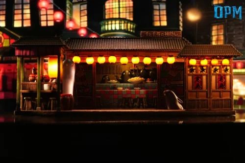 Chihiro & Haku Running Spirited Away LED resin statue. Multiple views reveal dynamic sculpting, intricate details, and the magical light-up diorama.