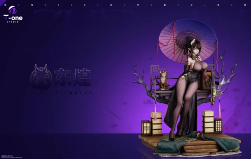 "Exclusive limited edition Azur Lane Zhenhai cheongsam statue. Detailed views show intricate naval motifs and elegant details from multiple angles."