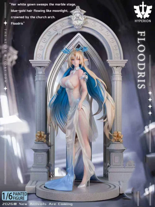 "Wuthering Waves Kathysia 1/4 figure, resplendent in her exquisite, opulent white bridal gown, capturing ethereal elegance and captivating romantic."