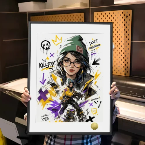 "Vibrant, dynamic Valorant Raze fan art decorative painting, an exclusive collectible from the Huanggua Studio collection for fans."