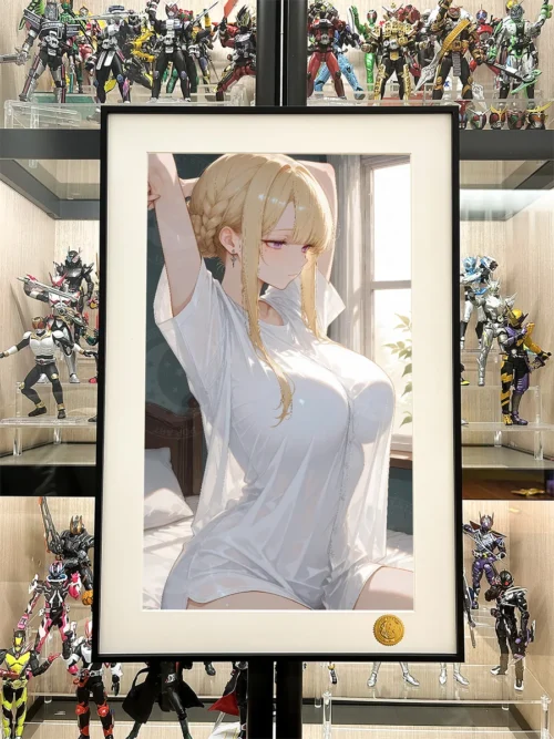 "Experience the premium Zenless Zone Zero Evelyn Print, a limited edition framed art piece detailing her playful shark pajamas and dreamlike cosmic."
