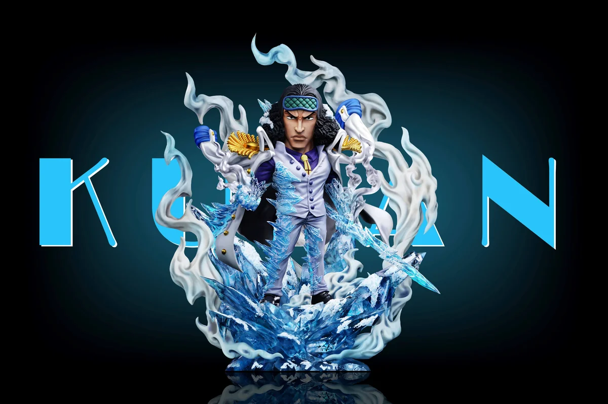 "A+ Studio One Piece Aokiji Kuzan AR Series statue showcasing his dynamic ice manipulation and powerful pose within an iconic diorama."