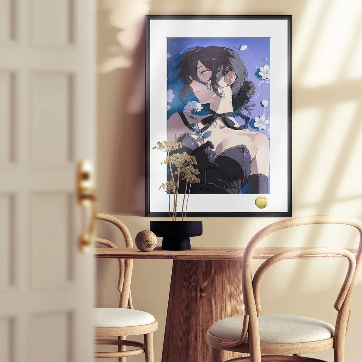 "Detailed view of the limited edition Reze Chainsaw Man decorative painting, highlighting the vibrant artistic details of her dynamic Bomb Devil."