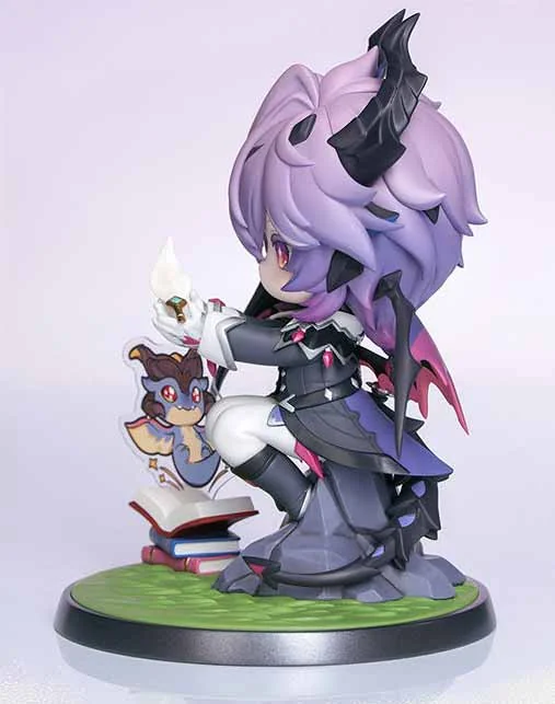"Authentic Genshin Impact Durin Q-version figure, a charming chibi statue playfully exploring a vibrant flower language landscape."