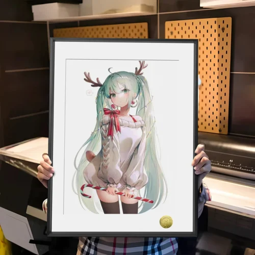 "Whimsical Hatsune Miku as a cute forest deer, adorned with soft pastel colors in this limited edition decorative painting."