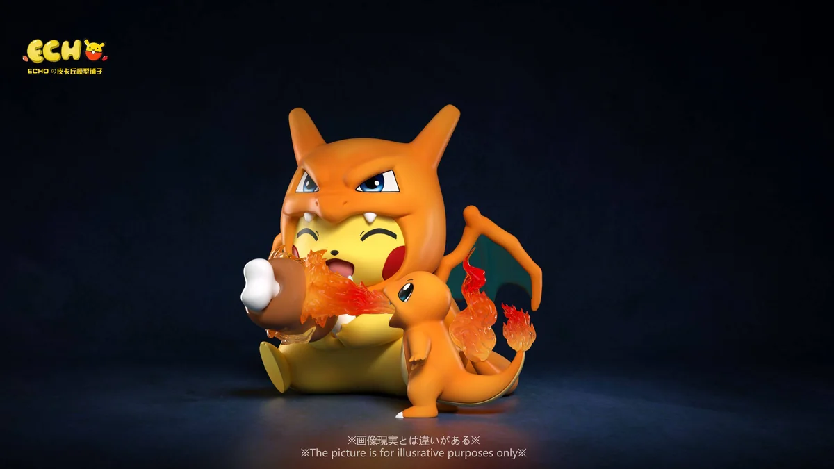 "Charming Blastoise Pikachu Kanto Starters Evolution cosplay figure by ECHO Studio, showcasing an adorable Pikachu dressed as Blastoise, a unique Poké
