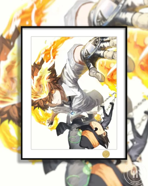 "Exclusive Katekyo Hitman Reborn! decorative painting: a dynamic Tsuna & Reborn limited edition fine art print, elegantly framed."