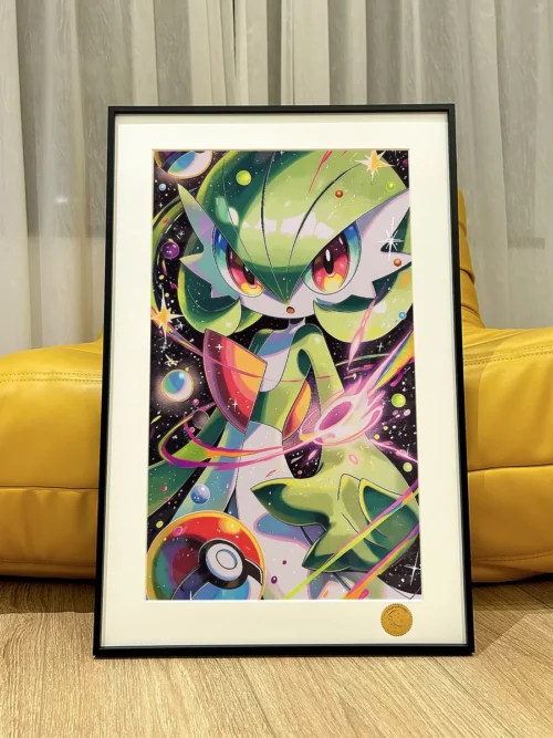 "Vibrant Starry Gardevoir Pokémon limited edition premium framed art print, showcasing Gardevoir in a dazzling cosmic sky."