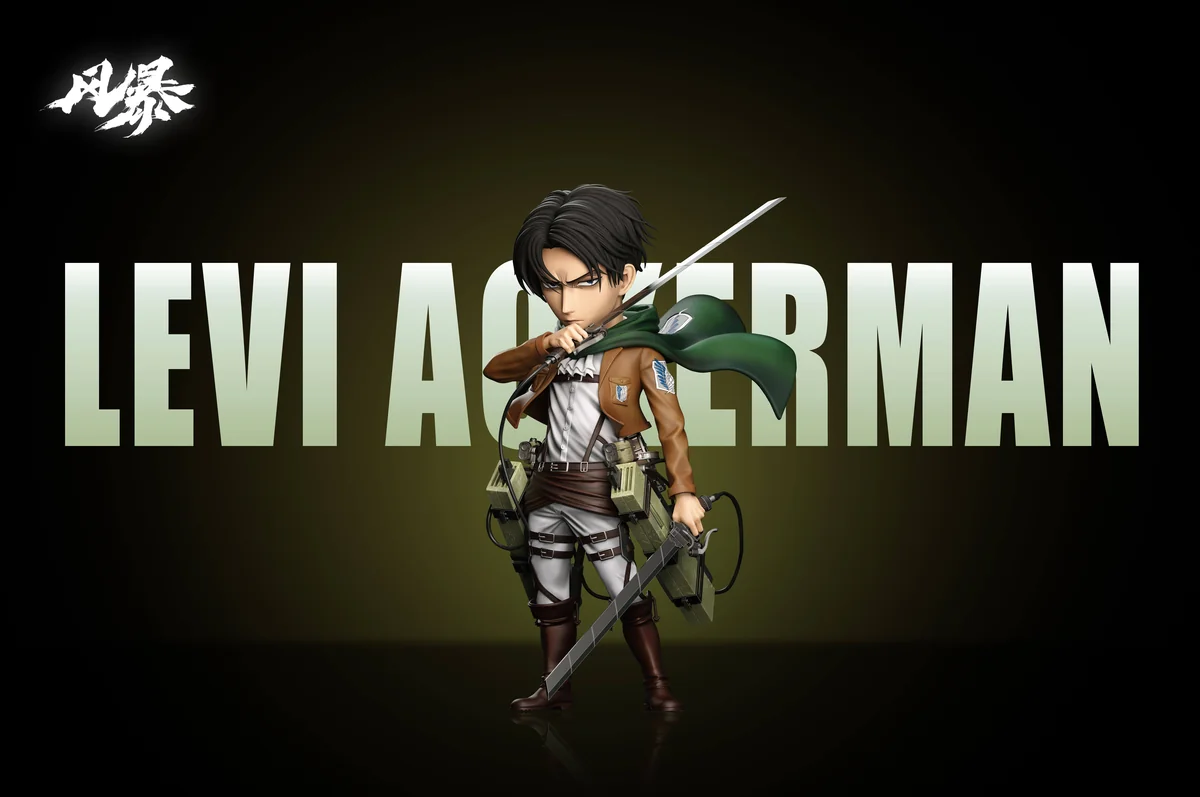 "Detailed shots of the dynamic Levi Ackerman micro-diorama by Storm Studio, highlighting premium resin craftsmanship and action pose from multiple."
