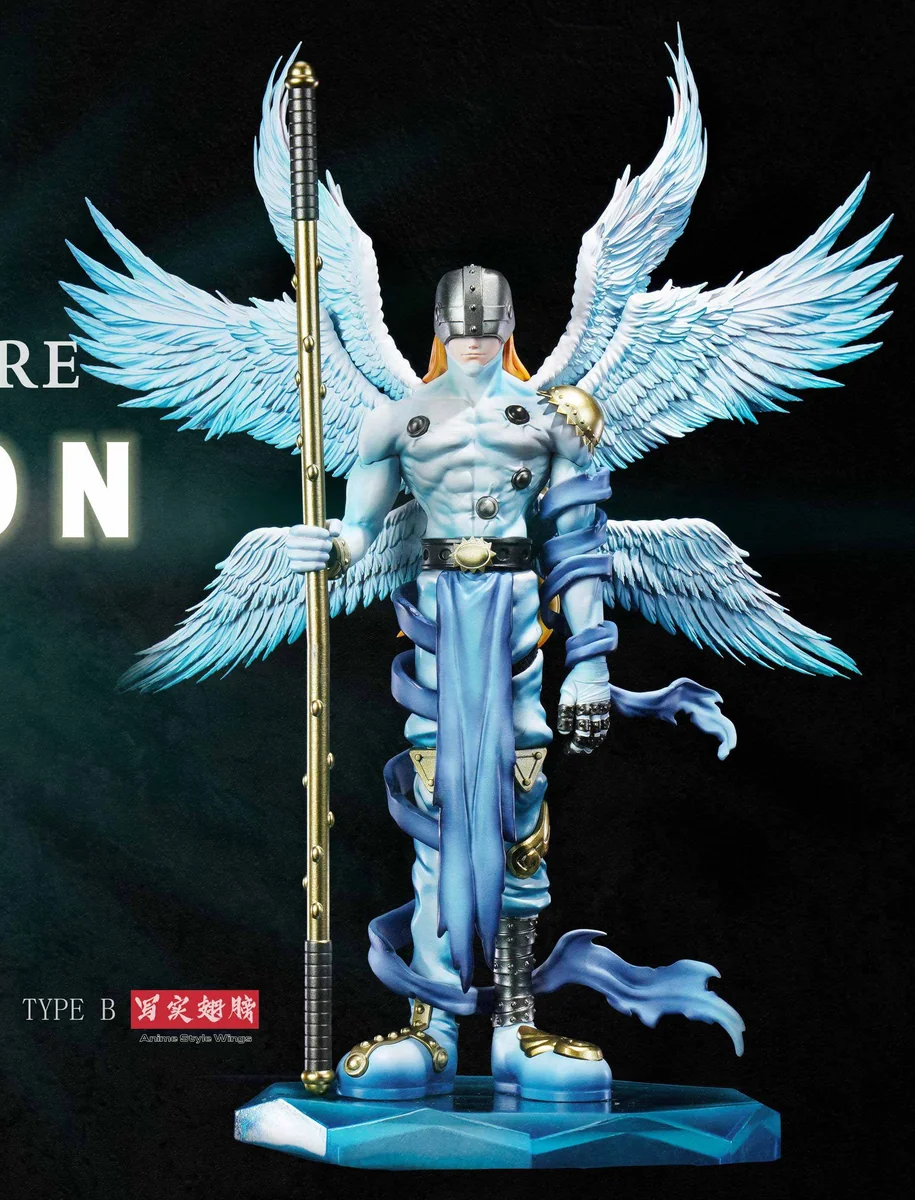"Explore the Limited Edition Daiji Studio Angemon Digimon Adventure statue from various angles, revealing intricate sculptural details and majestic."