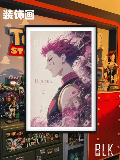 "Stunning Hisoka Baroque decorative painting, an ornate Hunter x Hunter art print showcasing rich colors and dramatic detailing of Hisoka."