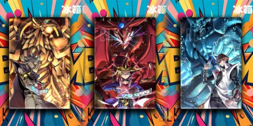 "Dramatic Baroque portraits of Yugi, Kaiba, and Marik in a vibrant Yu-Gi-Oh! decorative painting, highlighting ornate Baroque-style character art."