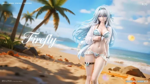 "KOD Studio 1/6 & 1/4 Firefly Honkai: Star Rail resin statue. Detailed views show her semi-transparent swimsuit, intimate design, and removable parts."