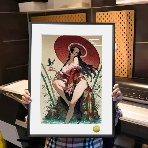 "Stunning limited edition Boa Hancock Ukiyo-e art print from One Piece, showcasing intricate details and vibrant colors in a traditional Japanese style.“