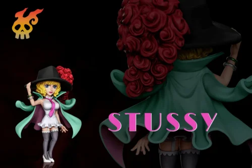 "View this premium Stussy Rocks Pirates One Piece figure from multiple angles, showcasing its intricate details, elegant pose, and sleek blue base."