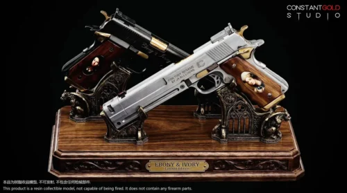 "Premium 1/1 life-size Dante Ebony & Ivory replica statue, Devil May Cry. Iconic, highly detailed pistols on a themed base. Limited."