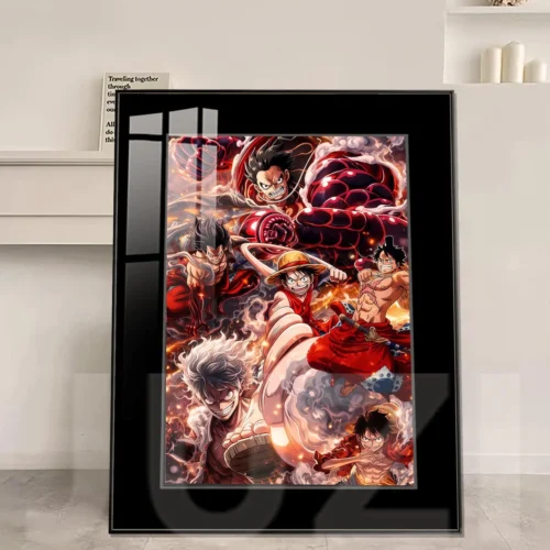 "Dynamic Luffy Gear Evolution decorative painting by JUZI Studio, showcasing vivid One Piece anime art in a premium framed design."