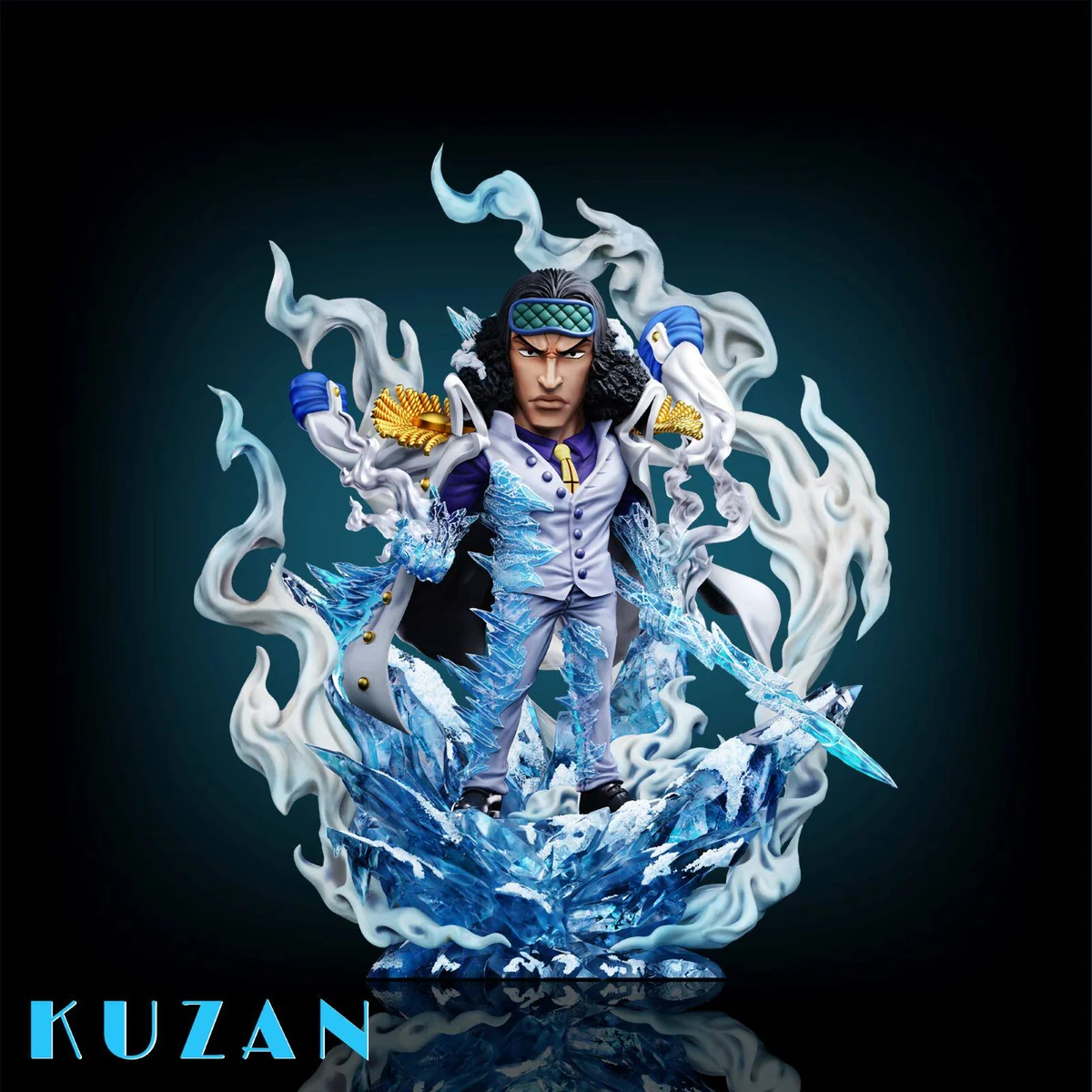 "A+ Studio Aokiji Kuzan AR Series One Piece figure gallery, highlighting the dynamic ice diorama and powerful character pose with detailed sculpts."
